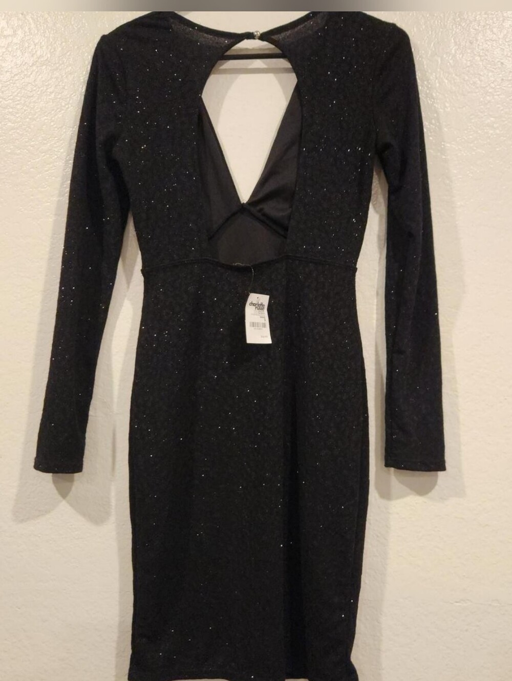 NWT 🖤 Charlotte Russe Black Glitter Long Sleeve Keyhole Cutout Bodycon Dres